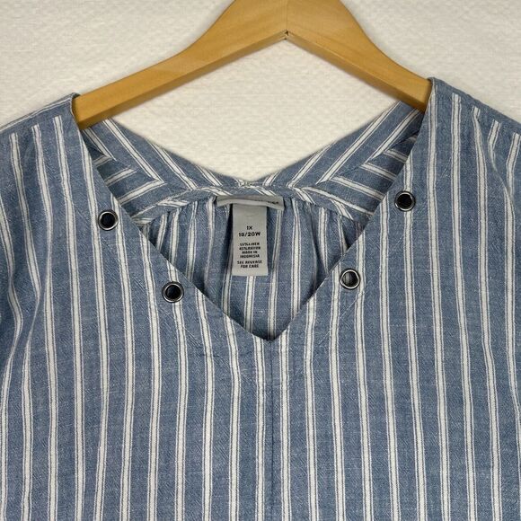 Catherines Women Top Blouse Sz‎ 1X  Blue White Striped Linen Blend Dolman Sleeve - Picture 3 of 11